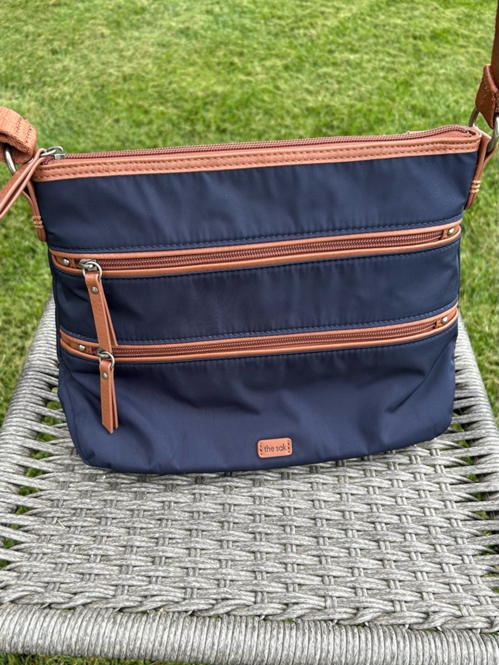 The Sak Esperato Navy Crossbody Bag Recycled Eco Twill Multiple Pockets 11.5 x 9